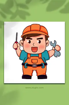 修理工描边插画涂鸦风五一节人物插画