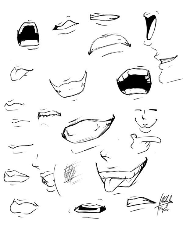 #插画参考# 各种嘴型表情的参考素材。转...