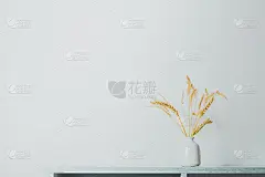 小穗或小麦，插在桌上的花瓶里。