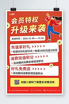 红色扁平风会员特权福利活动宣传海报