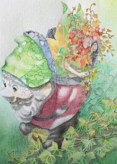 #オリジナル 植木鉢の中で眠る枯葉［色鉛筆］ - 吉浦 海的插画 - pixiv : いつも閲覧、いいね、ブクマ、ありがとうございます。よく晴れた秋の朝、庭の片隅で眠る妖精が見られたらいいな……