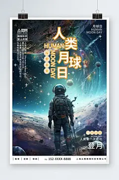 创意人类月球日宇航员宇宙科幻海报