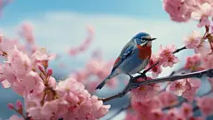 小鸟花朵花卉花枝素材图片