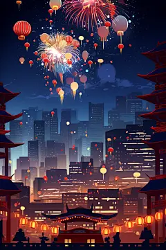 AI数字艺术国庆节建筑漫画扁平风插画-众图网