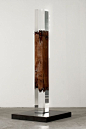 Vera Röhm [Germany] (b 1943) ~ “Double Intégration”, 2009. Elm wood, Plexiglas, Steel socket (264 x 24 x 24 cm).