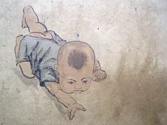 [名人字画拍卖品]名人字画：（蒋兆和弟子、连环画人物画名家）姚有多《手绘人物小品画画稿》带老玻璃木镜框。