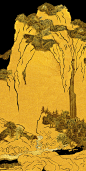 中国风山水黑金漆器图案，原创作品