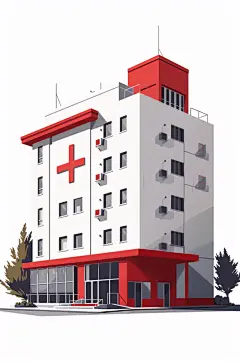 AI数字艺术城市医院大楼建筑插画-众图网