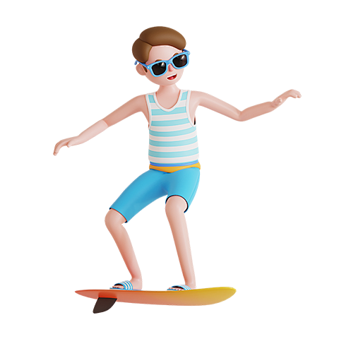 卡通创意3D免抠立体人物夏天旅游海滩度假...