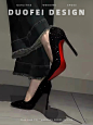 黑色红底高跟鞋女细跟2023秋冬新款亮片水晶婚鞋尖头职业性感单鞋-淘宝网