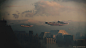 Air Carriers flying over an abandoned city , Paul Chadeisson : Air Carriers flying over an abandoned city 
Mixed photobashing, painting, and some old renders for the air carrier!