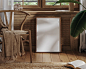 Mockup frame in farmhouse room interior background stock photo