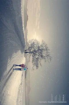 MH2139下雪天冬季堆雪人春节海报活动雪花雪景海报PSD素材-淘宝网