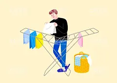 生活插画  - 源文件下载【酷图网】生活插画,矢量人物,卡通人物,手绘人物,人物插画,生活人物,毛巾清洗,洗衣服,晒衣服,晾衣架,晾晒男士,矢量男人,卡通爸爸,手绘爸爸,爸爸插画,父亲,日常插画,