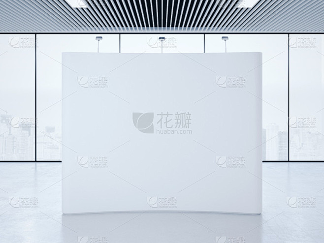 白色的空白贸易在现代室内展台。3d 渲染
