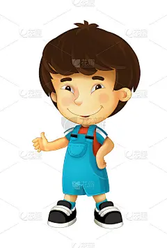 卡通场景与孩子男孩在白色的背景-插图