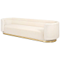 Santorini Sofa in Velvet : Introducing the Santorini Sofa in Velvet. This artistic sofa is defined by smooth curves, clean lines, and a high curving arm and backrest. A touch of natural beauty is delivered in a 2" brushed brass toe kick. Truly a sofa