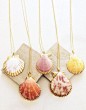 Seashell Wishes Necklace - 18K Gold, Natural Stone, colors may vary. Photo from left to right- Multi White, Coral, Lavender, Amber/White, Yellow