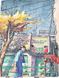 New watercolour! This one done with new Winsor & Newton half-pan set!
Based on a hair salon located right next to my house. I don’t know how it survived in central Tokyo, but here it is looking all old-school. It’s closed more than open though.