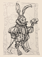 Shakespearean Hare Doodle, Mike McCarthy : Quick doodle of a Shakespearean hare, just because it happened on the page! Painter doodling.