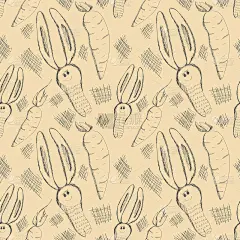 无缝的矢量模式。可爱的背景与手绘兔子和胡萝卜。系列的卡通，涂鸦，素描和涂鸦无缝矢量模式。