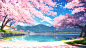 千库网_春天浪漫樱花天空草地_插画编号107347