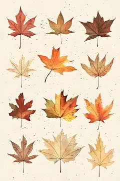 金色落叶植物插画绘画