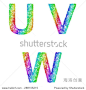 Rainbow sketch font design set - letters U, V, W