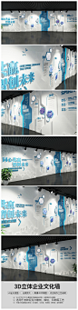 蓝色创意企业历程办公形象墙文化墙大气活动室走廊展厅布置AI模板W下载