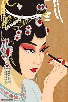 上妆舞台京剧国潮花旦妆容戏曲人物插画 民俗民风 中国风tqtabpuy采集