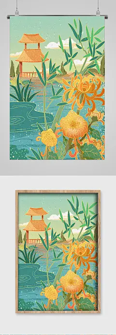 江南人家鲜花美人高端插画