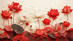 红白莲花立体浮雕壁纸高清模板免费下载-趣麦麦图