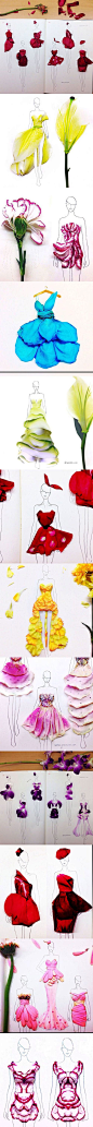 Fashion Illustrations With Real Flower Petals As Clothing 花的嫁衣。#创意生活# #唯美图画# #手绘绘图# @予心木子