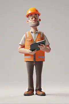 建筑工程师肖像人物卡通模型