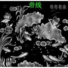 A059精雕图灰度浮雕图雕刻荷花图库