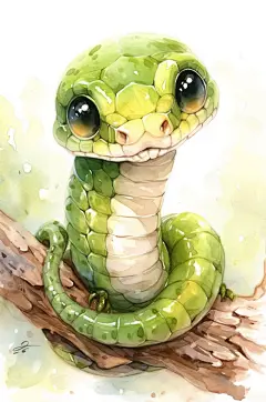 AI数字艺术蛇年可爱小青蛇插画