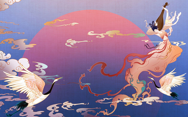 工笔国潮古风背景人物原创插画素材古风 国...