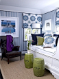 蓝，绿，窗帘和客房