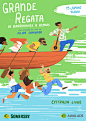 Poster Design & Illustration: GRANDE REGATA : Poster design and illustration for The Great Little Row Boat Regatta - a wildly creative row boat race in Lisbon.This year, the event featured a live performance by potuguese musician Filipe Sambado.