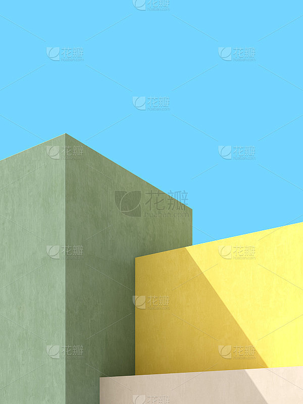 抽象建筑背景的3D插图，简约建筑海报。