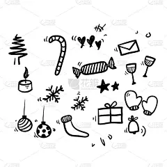 手绘涂鸦圣诞元素插图图标孤立的背景