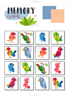 鹦鹉,记忆,卡通,鸡尾酒,野味,贺卡,休闲游戏,背景分离,热带气候,野生动物