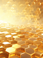 golden honeycombs, 3d render background, in the style of light-filled landscapes, award winning, dusty piles, photobashing, light white and yellow, symbolic elements, aquirax uno