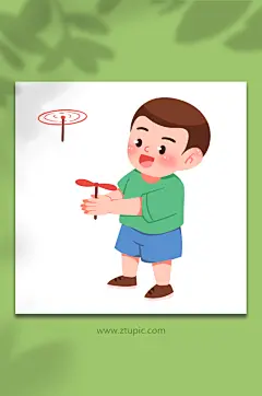 竹蜻蜓手绘复古怀旧儿童节人物游戏元素插画