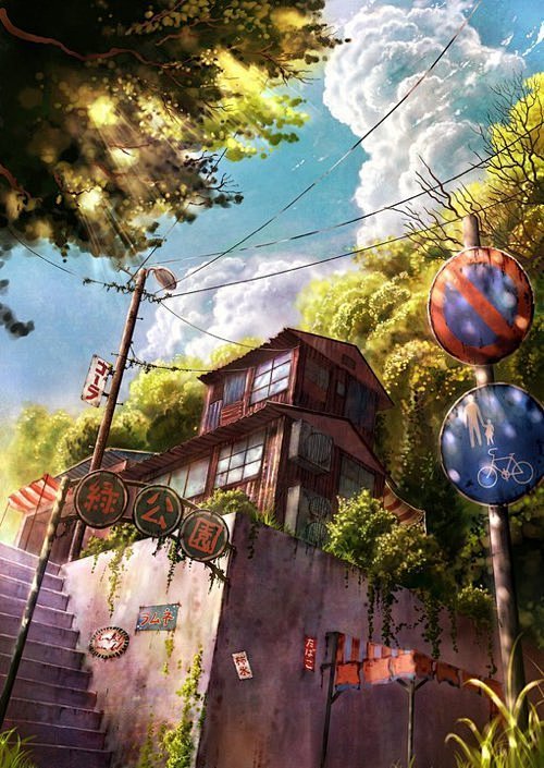 诗情画意的唯美二次元场景插画