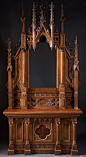 19th C Medieval Revival: Religious furniture, altar w/ familiar Gothic "spires" + quatre-foiles + machine-sawn,hand-finished tracery-etc: 