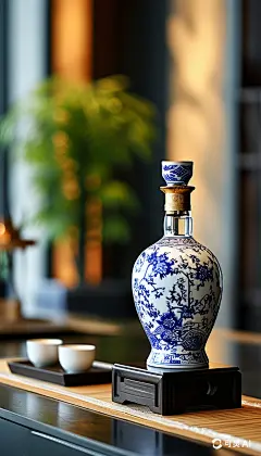9x16_一个摄影师的拍摄展台_在拍摄一款中国白酒_青花瓷材质葡萄酒瓶形状 (2)
