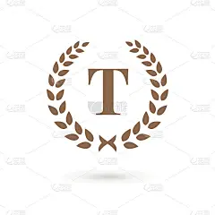 字母T与月桂花环的图标
