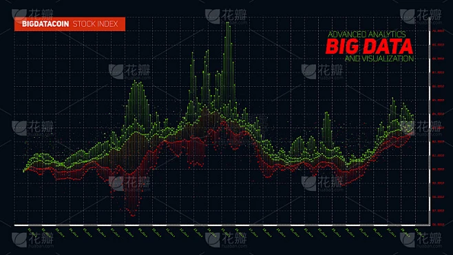 矢量抽象金融大数据图形可视化。股票指数信息图美学设计。视觉信息的复杂性。错综复杂的数据线程图表。业务素材-花瓣网