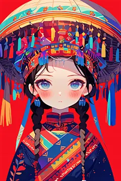 AI数字艺术扁平化民族风东方人物插画-众图网